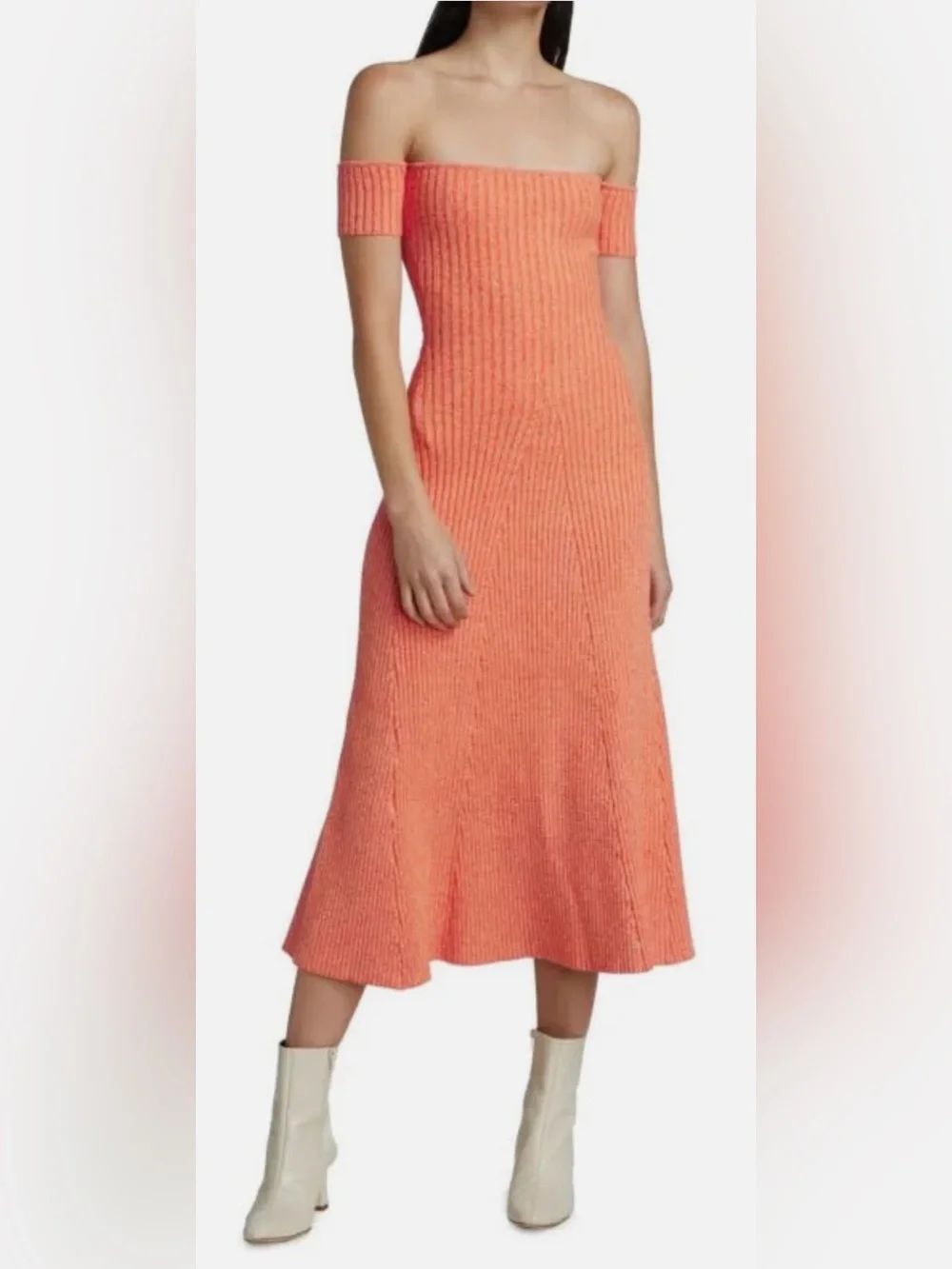 ANNA QUAN Valerie Off-The-Shoulder coral ribbed Dress MSRP: $395.00